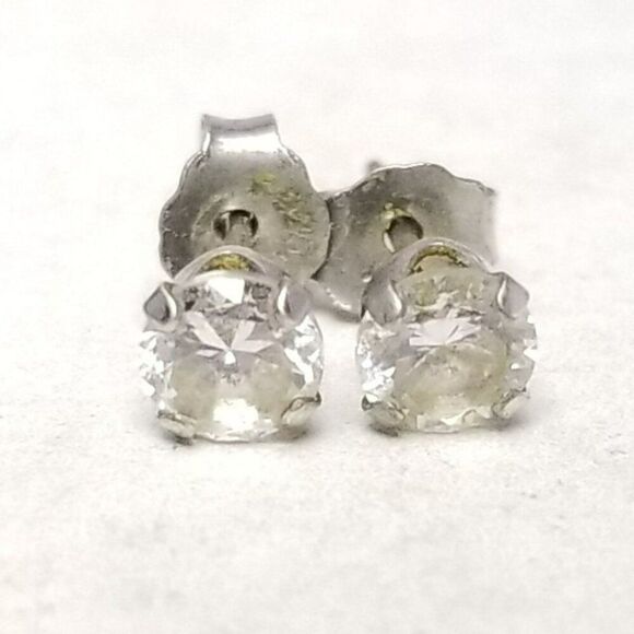 Vintage Sterling Silver Rhinestone Prong Set Stud Earrings, 925, Estate - Picture 1 of 6